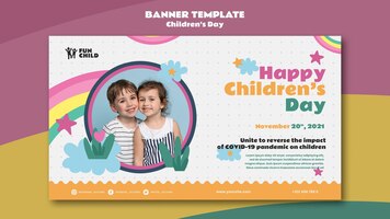Бесплатный PSD Веселый красочный детский день горизонтальный баннер шаблон
