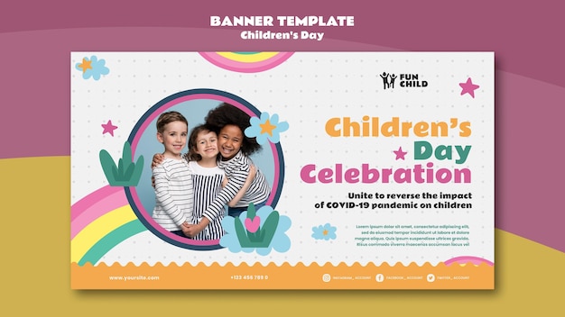 PSD gratuito modello di banner orizzontale divertente e colorato per la giornata dei bambini