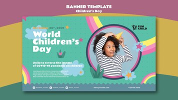 fun colorful children's day horizontal banner template