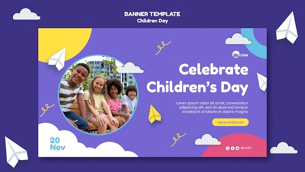 PSD gratuito modello di banner orizzontale divertente e colorato per la giornata dei bambini