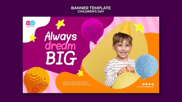 PSD gratuito modello di banner orizzontale divertente e colorato per la giornata dei bambini