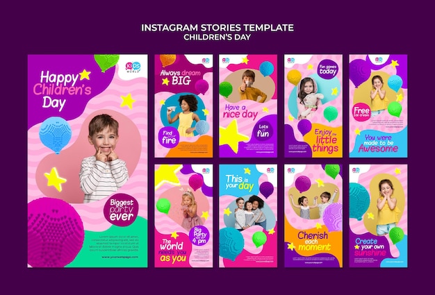 Fun colorful children's day ig stories collection