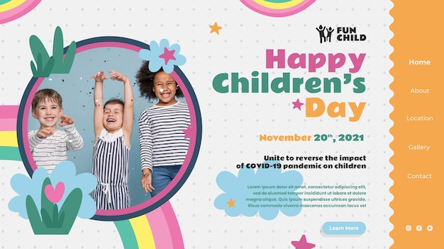 Шаблон целевой страницы веселого красочного детского дня
