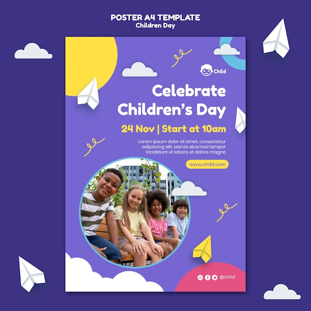 무료 PSD 재미있는 다채로운 어린이 날 인쇄 템플릿