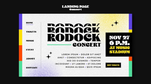 Free PSD fun concert colorful landing page