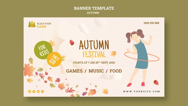 PSD gratuito tempo di divertimento al festival autunnale per modello di banner per bambini