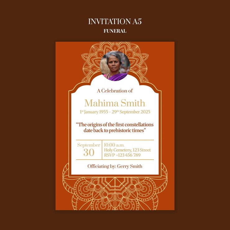 Бесплатный PSD funeral invitation template
