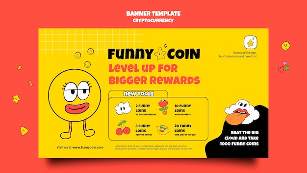 Funny coin cryptocurrency banner template