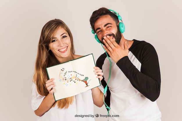 Free PSD funny couple presenting book