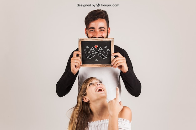 Free PSD funny couple showing slate