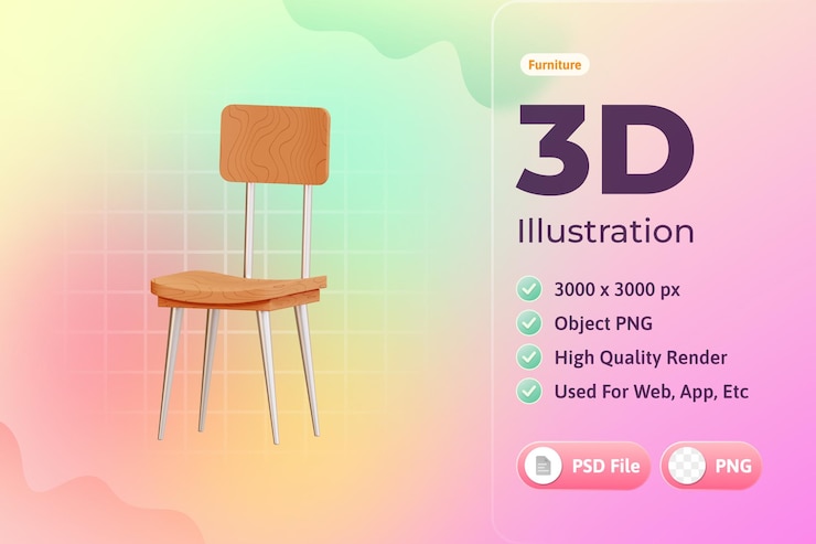 Free PSD furniture chair icon 3d illustration