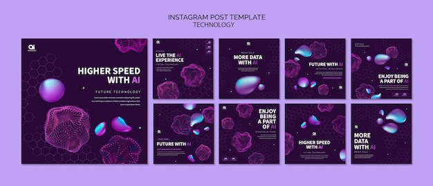 PSD gratuito collezione di post instagram futuristici ai tech