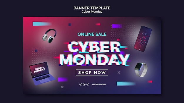 Modello di banner futuristico cyber lunedì