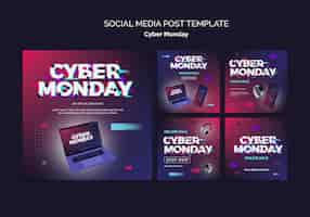 Free PSD futuristic cyber monday ig posts set
