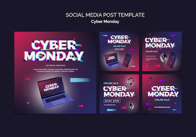 Futuristic cyber monday ig posts set