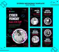 Free PSD futuristic cyber monday instagram stories collection