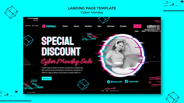 Free PSD futuristic cyber monday landing page template