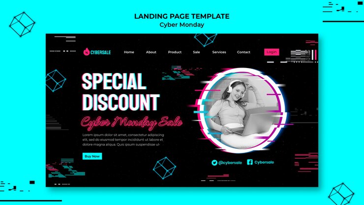 Free PSD futuristic cyber monday landing page template