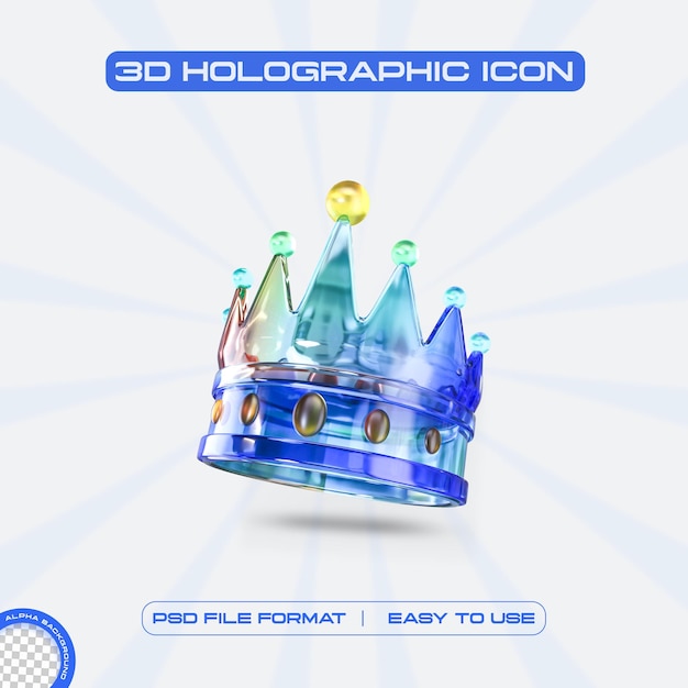 Free PSD futuristic holographic crown icon graphic design concept