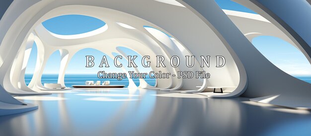 futuristic interior with sea view