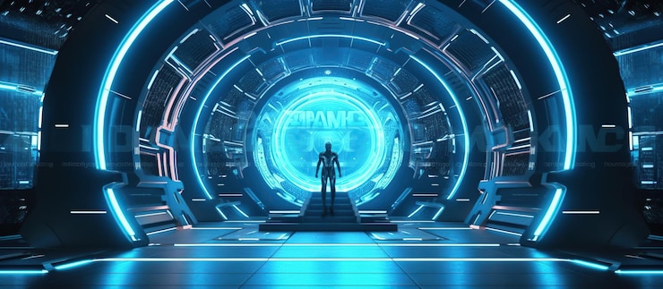 Free PSD futuristic stage backdrop generative ai