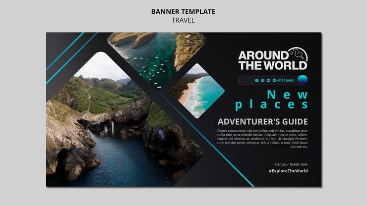 Free PSD futuristic travel horizontal banner template