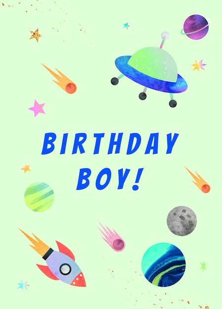 Galaxy Birthday Greeting Template PSD for Boy