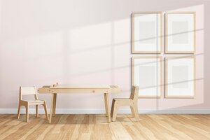 Free PSD gallery wall png mockup hanging in a scandinavian kids room