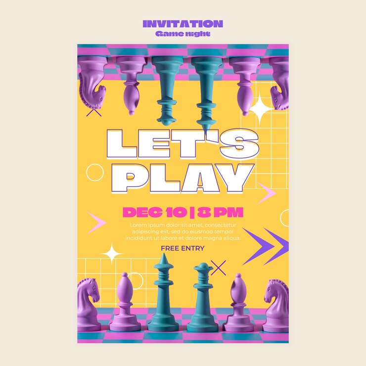 Free PSD game night entertainment  invitation template