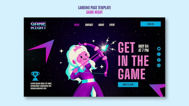 Free PSD game night entertainment  landing page template