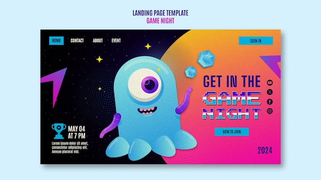 Free PSD game night entertainment  landing page template