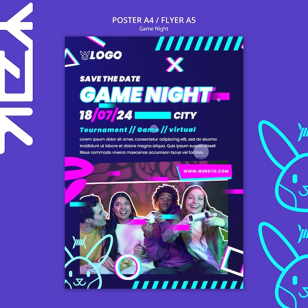 Free PSD game night entertainment  poster template