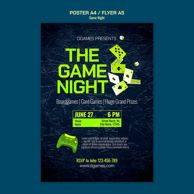 Free PSD game night entertainment  poster template