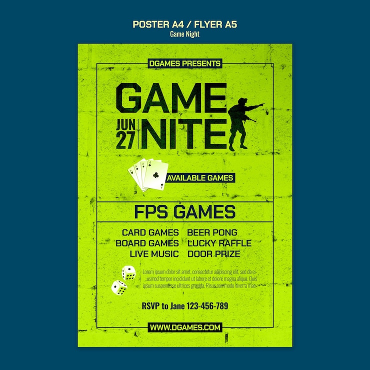 Free PSD game night entertainment  poster template