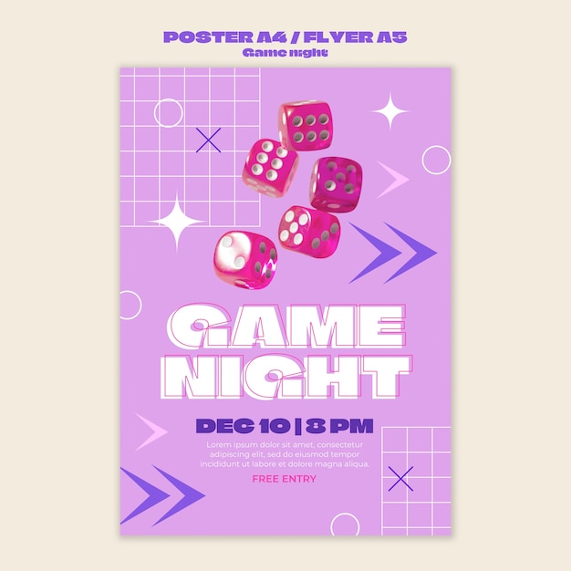 Modello di poster di intrattenimento per la serata di giochi