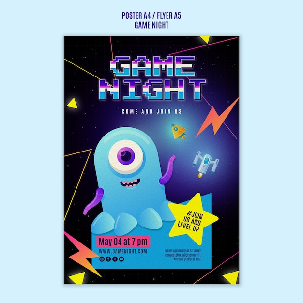 Free PSD game night entertainment  poster template