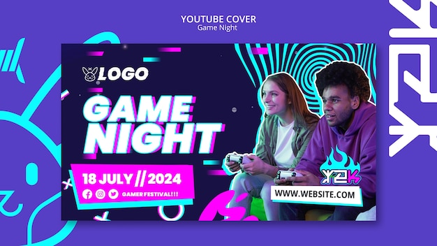 PSD gratuito copertina di game night entertainment su youtube
