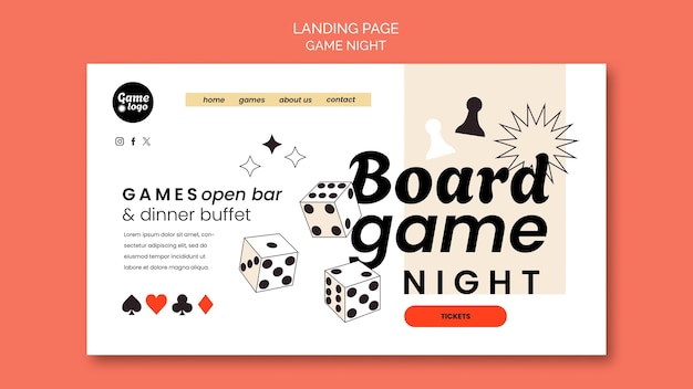 PSD gratuito modello di pagina di destinazione di game night