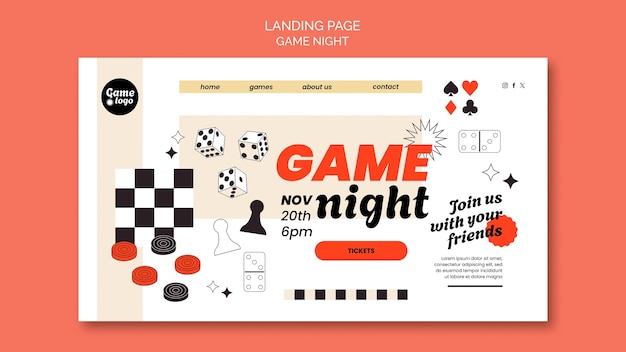 Free PSD game night landing page template