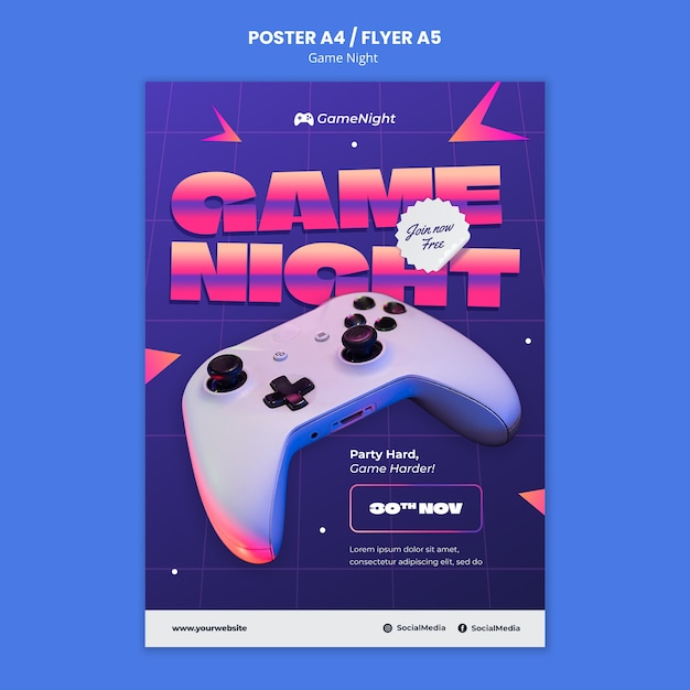 Free PSD game night template design