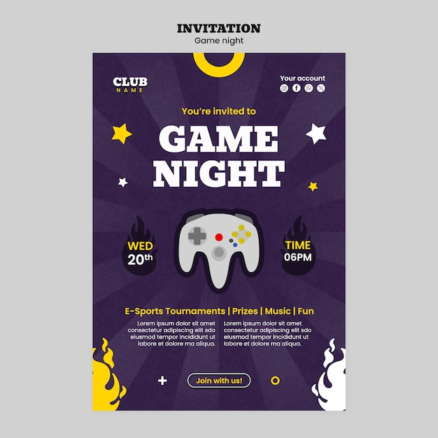 Бесплатный PSD Дизайн шаблона игровой ночи