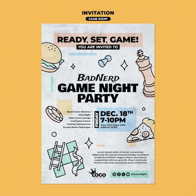 Free PSD game night  template design