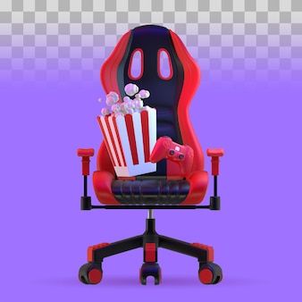 Gamer chair with entertainment elements. 3d illustration