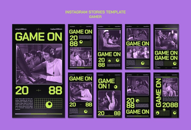 PSD gratuito raccolta di storie di instagram di eventi di gioco