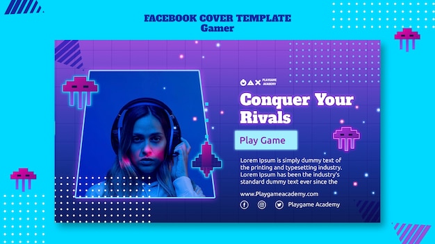 Gaming neon social media cover template