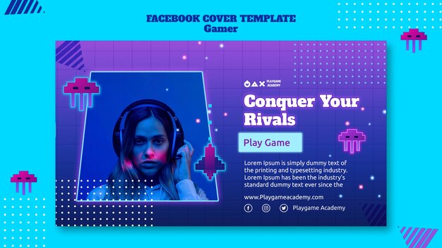 Gaming neon social media cover template