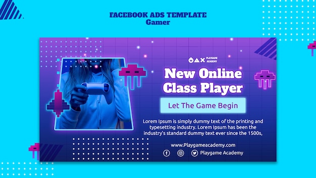 PSD gratuito modello promozionale di social media al neon di gioco