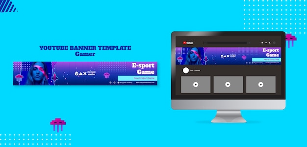 PSD gratuito modello di banner youtube al neon da gioco