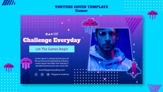 Gaming neon youtube cover template