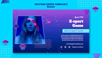 PSD gratuito modello di copertina di youtube al neon di gioco